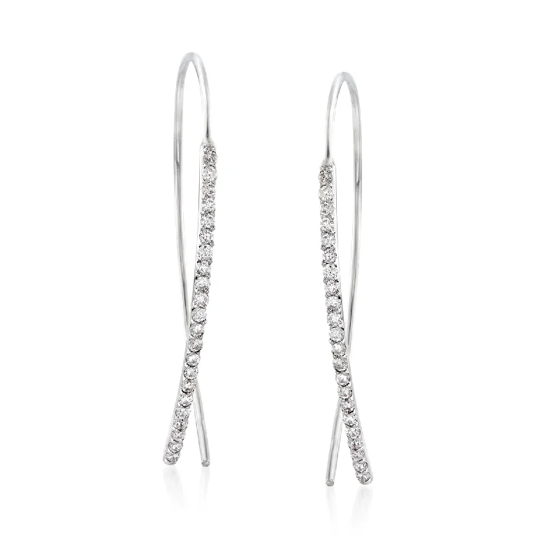 Exclusive Jewelry Bundles At Discounted Prices Ross-Simons Diamond Linear Wire Threader Earrings in 14kt White Gold