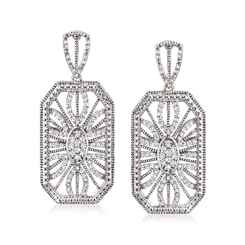 Timeless Elegance Now At Special Discounts Ross-Simons Diamond Octagonal Openwork Drop Earrings in Sterling Silver