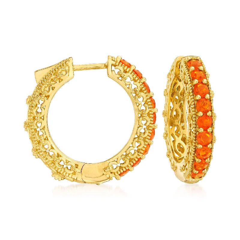 Shop Dazzling Jewelry With Special Promotional Discounts Ross-Simons Fire Opal Hoop Earrings in 18kt Gold Over Sterling