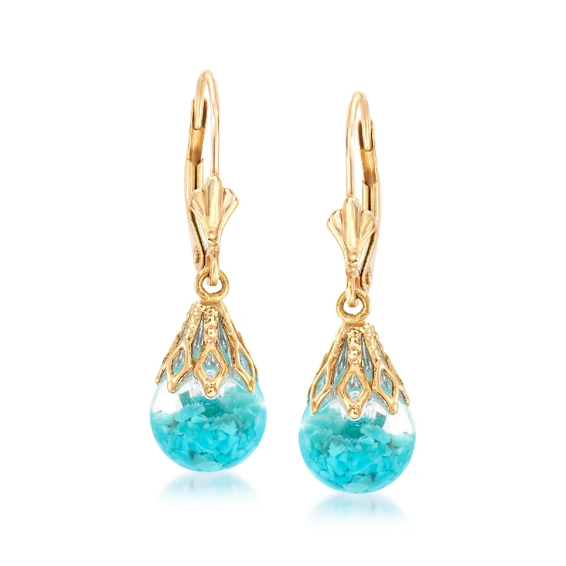 High-End Sparkle, Low-End Prices – Jewelry Sale Live Ross-Simons Floating Turquoise Drop Earrings in 14kt Yellow Gold