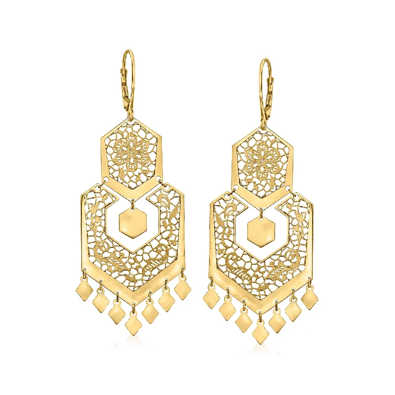 Personalized Jewelry Sale – Unique Gifts At Low Prices Ross-Simons Italian 14kt Yellow Gold Openwork Floral Lace Chandelier Earrings