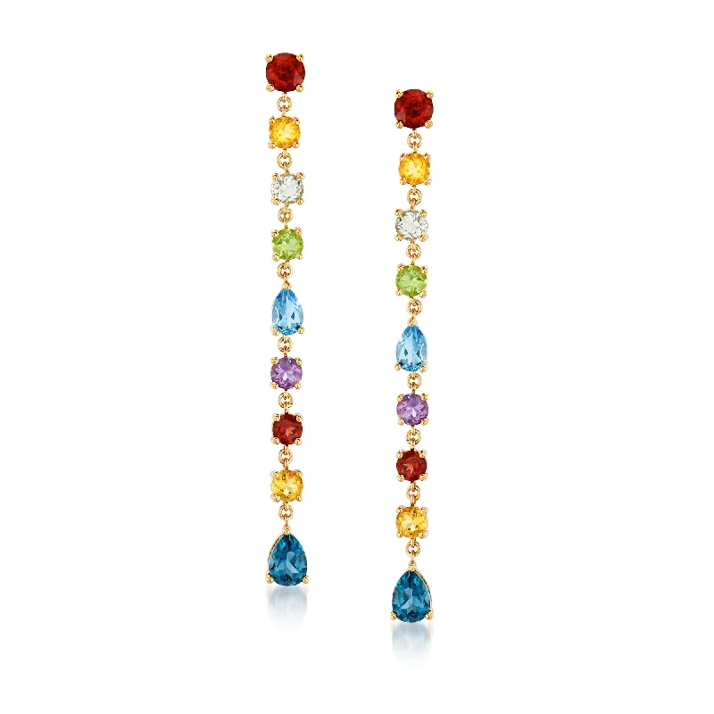 Affordable Glamour – Premium Jewelry For Less Ross-Simons Multi-Gemstone Linear Drop Earrings in 18kt Gold Over Sterling