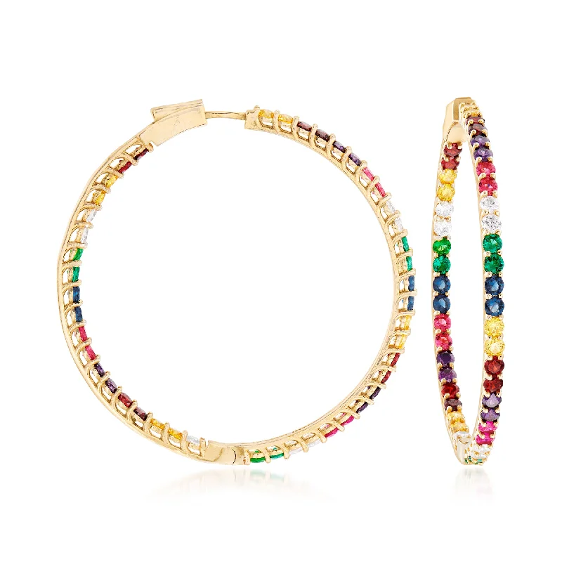 Elegant Jewelry, Affordable Luxury – Shop Now Ross-Simons Multicolored CZ Inside-Outside Hoop Earrings in 18kt Gold Over Sterling