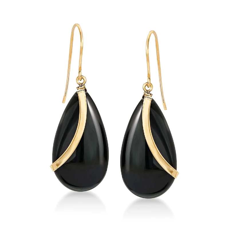 Shop Trending Jewelry With Exclusive Savings Ross-Simons Pear-Shaped Black Onyx Drop Earrings in 14kt Yellow Gold