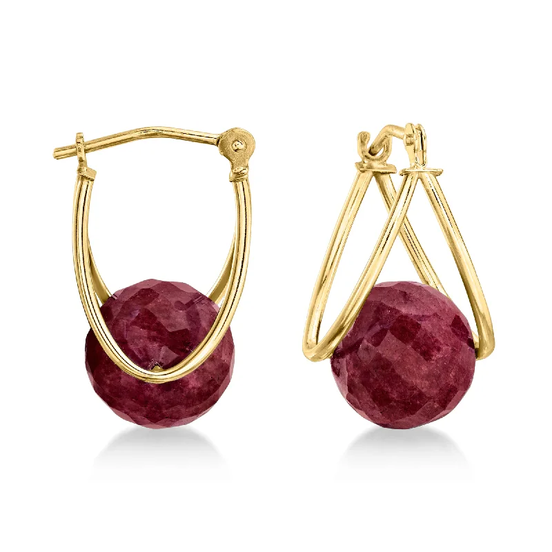 Affordable Glamour – Premium Jewelry At Special Prices Ross-Simons Ruby Bead Double-Hoop Earrings in 14kt Yellow Gold