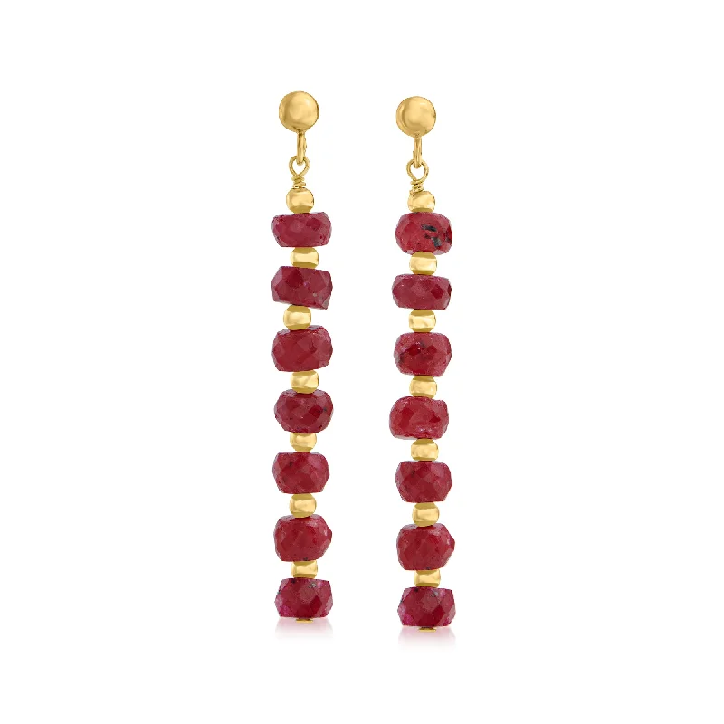 The Perfect Accessory For Less – Jewelry Sale Live Ross-Simons Ruby Bead Linear Drop Earrings in 14kt Yellow Gold