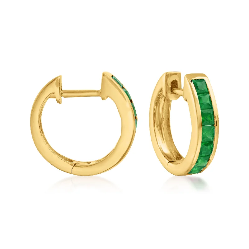 Big Discounts On Elegant Jewelry Collections Ross-Simons Square-Cut Emerald Huggie Hoop Earrings in 14kt Yellow Gold