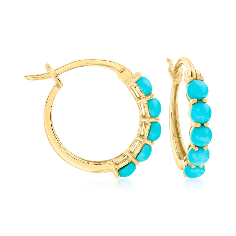 Discover Unique Jewelry With Special Limited-Time Offers Ross-Simons Turquoise Hoop Earrings in 18kt Gold Over Sterling