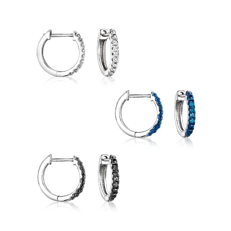 Unlock Unbeatable Jewelry Deals Before They’Re Gone RS Pure by Ross-Simons Multicolored Diamond Jewelry Set: 3 Pairs Of Huggie Hoop Earrings in Sterling Silver