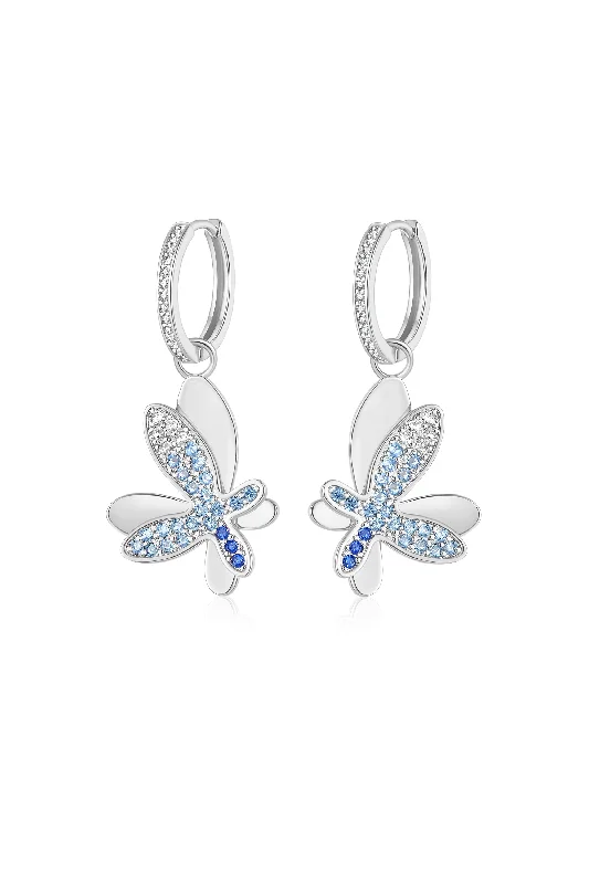 Elegant Necklaces And Bracelets At Limited-Time Offers Silver Gradient Blue Pavé Diamond Butterfly Dangle Drop Hoop Earrings