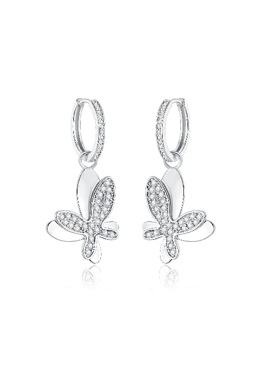 Exclusive Gemstone Jewelry Markdowns – Shop Now Silver Pavé Diamond Butterfly Dangle Drop Hoop Earrings