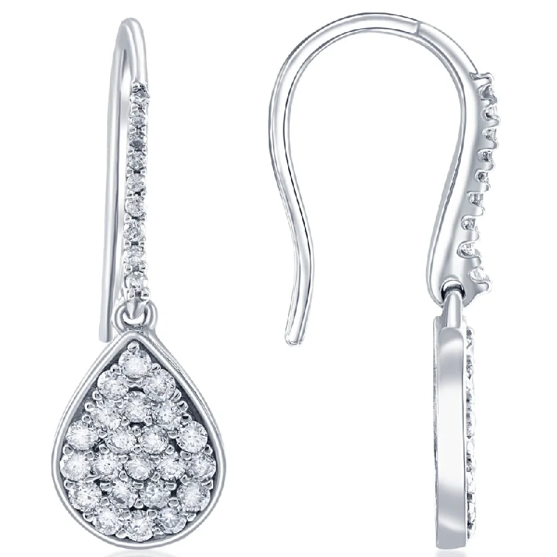 Seasonal Jewelry Sale – Upgrade Your Collection VS 1 1/8ct Diamond Hoops Dangle Pear Shape Earrings 18K White Gold 1 1/4" Tall