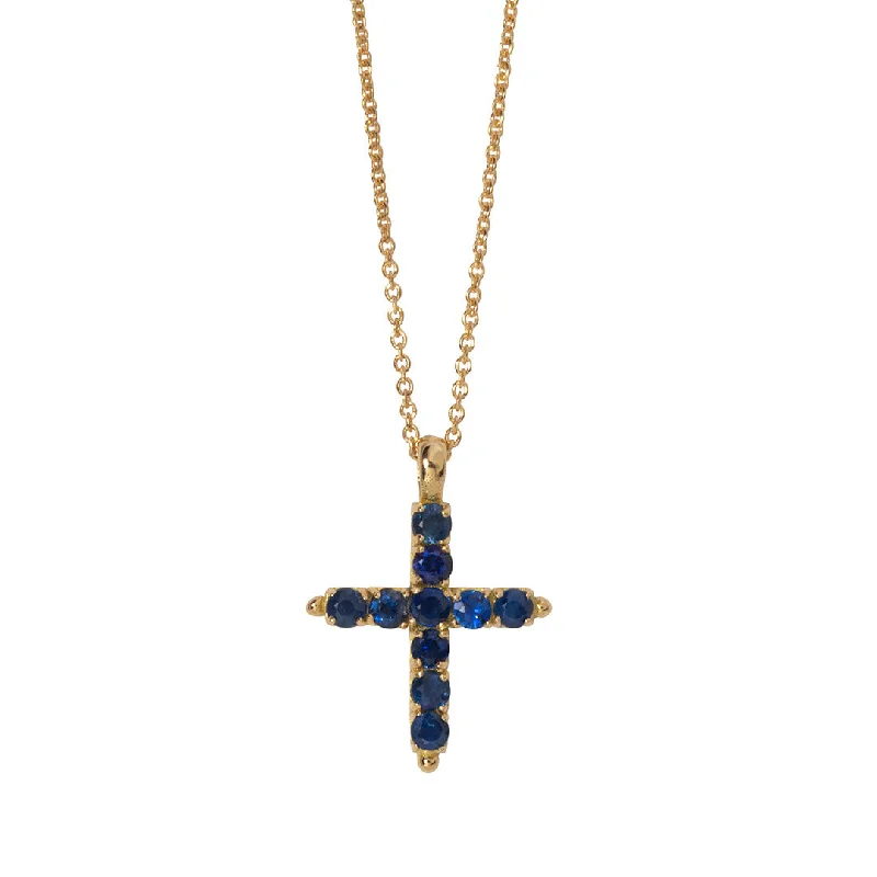 Get The Jewelry You Love At A Price You Love Blue Sapphire Cross 18K Gold Pendant Necklace