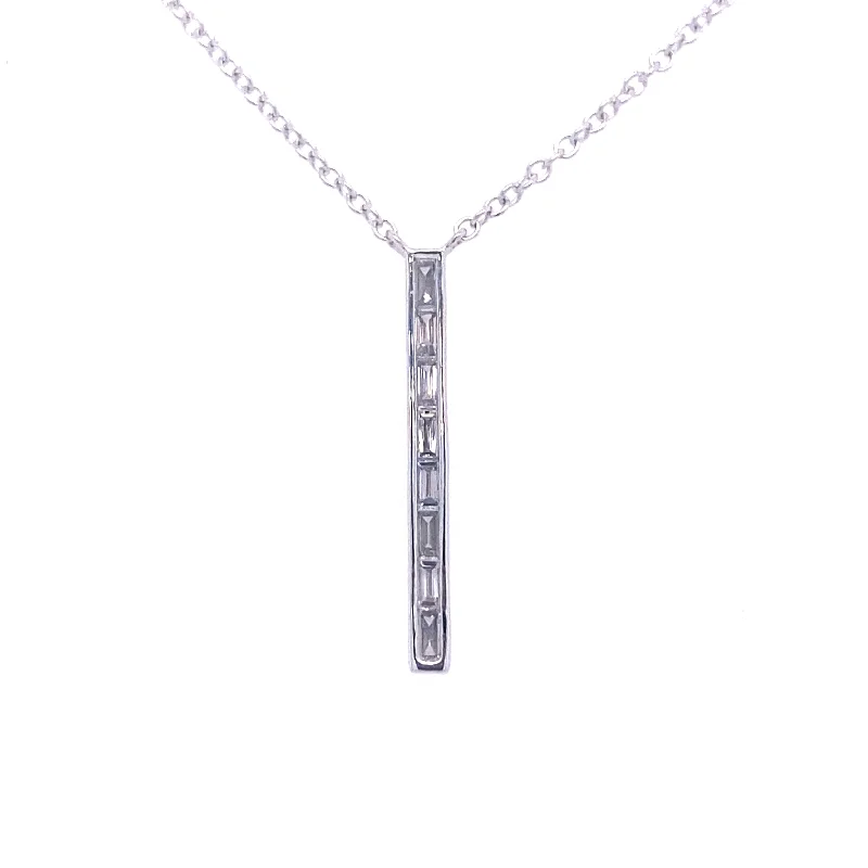 Timeless Jewelry Styles At Wallet-Friendly Prices Bremer Jewelry 14K White Gold Straight Baguette Shape Diamonds Drop Pendant with a 14K White Gold Link Necklace (0.14ctw)