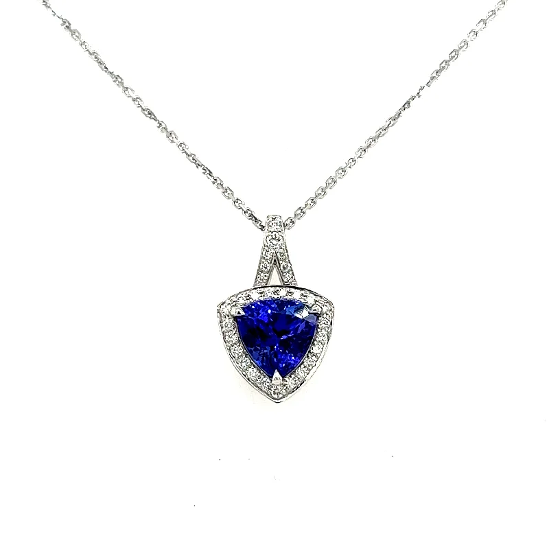 Jewelry Sale Bonanza – Grab Your Sparkle Now Bremer Jewelry 18K White Gold Trillion Shape Tanzanite and Diamonds Halo Pendant (2.76ctw)