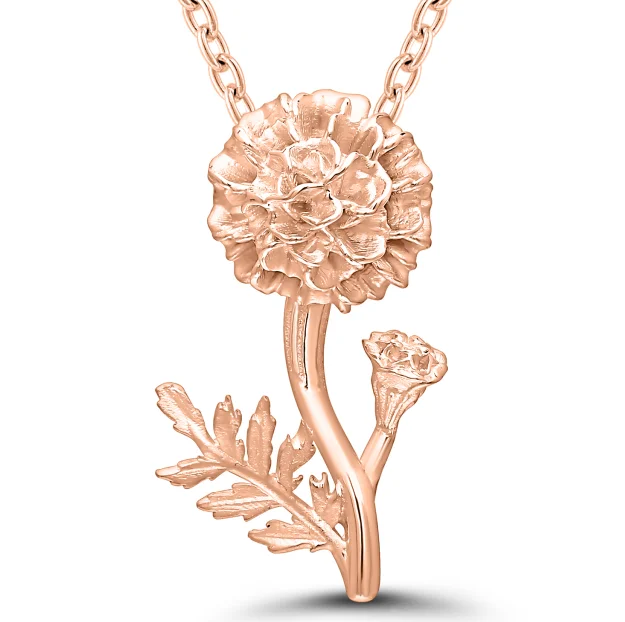 Dainty Floral Jewelry For Feminine Elegance Bremer Jewelry 925 Rose Sterling Silver/Gold Plated January Birth Flower "Carnation" Necklace