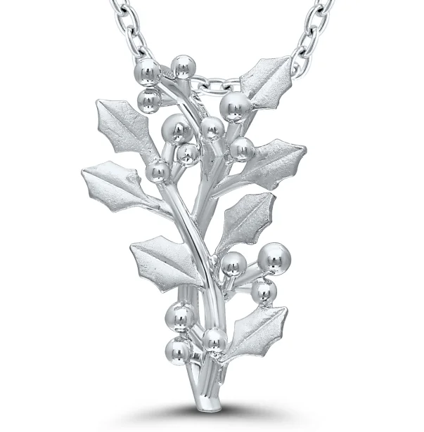 Luxury Jewelry Now At Special Promotional Rates Bremer Jewelry 925 White Sterling Silver December Birth Flower "Holly" Necklace
