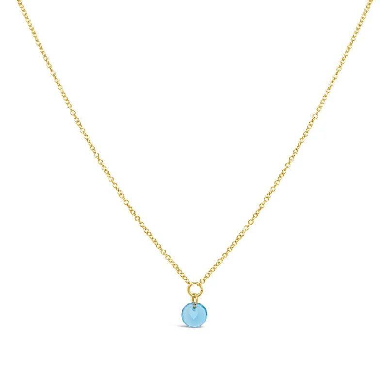 Celebrate Every Occasion With Sparkling Savings Dee Berkley Round Shape Blue Topaz Solitaire Pendant with a 14K Yellow Gold Cable Link Necklace
