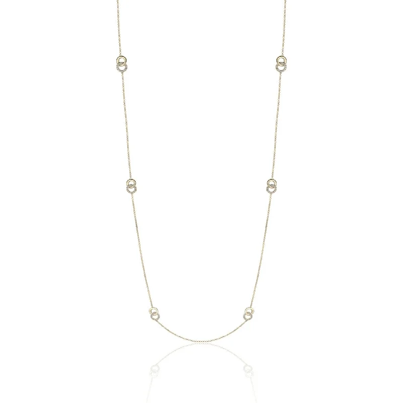 Luxury Jewelry At Unbeatable Discounts Diamond 14K Yellow Gold Circle Link Station Chain Necklace