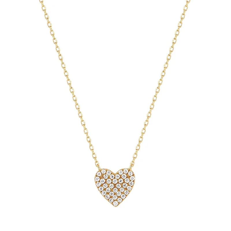 Modern Statement Jewelry For Bold Styling Diamond Pavé Heart 14K Yellow Gold Necklace