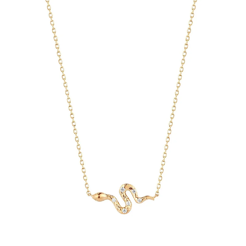 Delicate Crystal Jewelry For Sophisticated Charm Diamond Snake 14K Yellow Gold Necklace