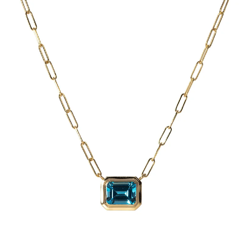 Trending Jewelry Styles Now At Limited-Time Discounts Goshwara Emerald-Cut Blue Topaz 18K Gold Pendant Necklace