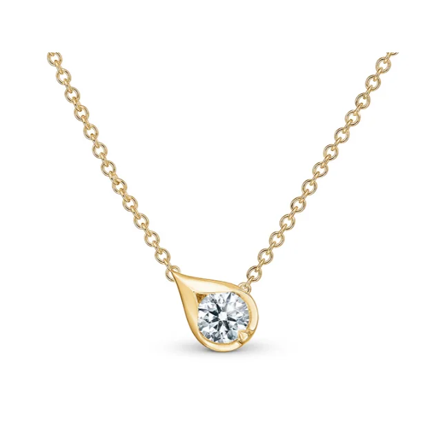 Dainty And Elegant Jewelry Now At Reduced Prices Hearts On Fire 14K Yellow Gold Round Shape Diamond LU Droplet Pendant (.30ctw)