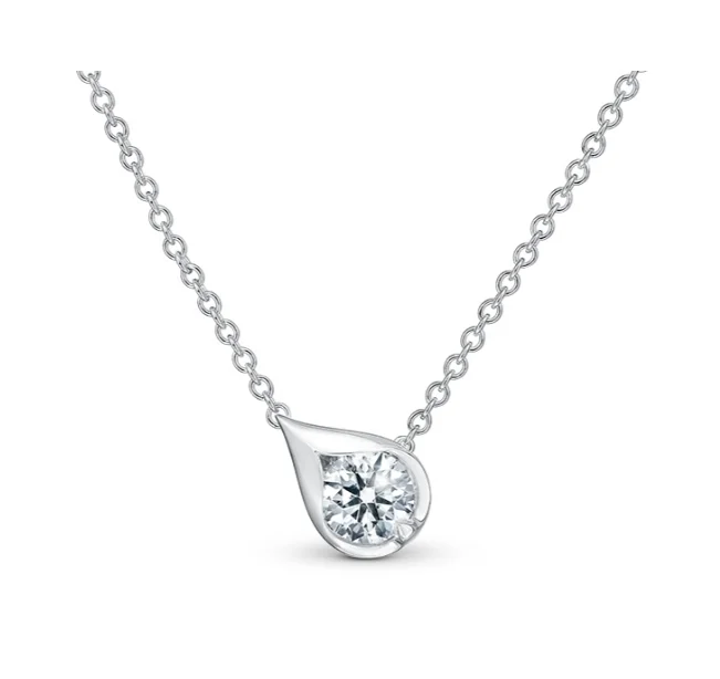 Huge Savings On Premium Jewelry Styles Hearts On Fire 18K White Gold Round Shape Diamond LU Droplet Pendant  (.50ctw)