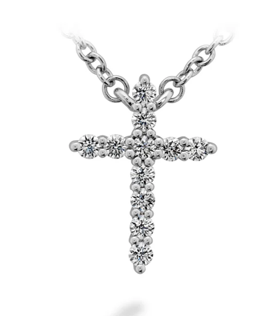 Last Chance To Shop High-End Jewelry At Markdown Prices Hearts On Fire 18K White Gold Round Shape Diamonds Cross Necklace (0.11ctw)