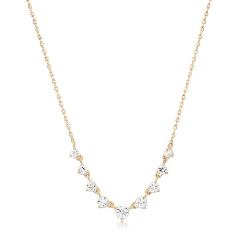 Trendy Minimalist Jewelry For Everyday Wear Rose Cut White Sapphire 14K Yellow Gold Necklace