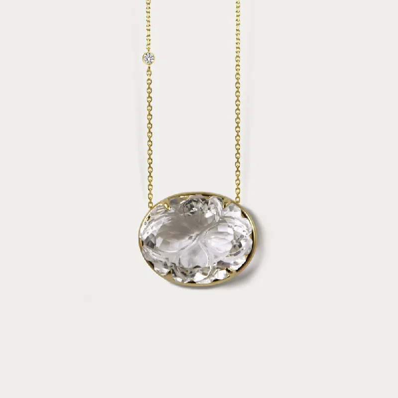 Grab Your Favorite Jewelry At The Lowest Prices Camelia 18K Gold Necklace w. Diamonds & Crystal Quartz