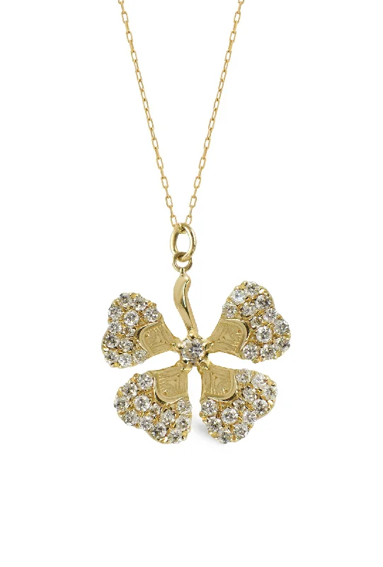 Fashion-Forward Jewelry At Incredible Prices Four Leaf Clover 14K Gold Necklace w. Diamonds