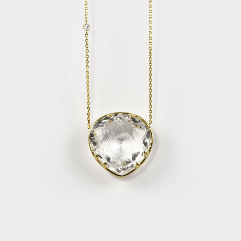Exclusive Jewelry Offers – Sparkle For Less Lotus 18K Gold Necklace w. Diamonds & Crystal Quartz