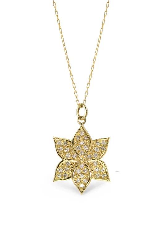 Elegant Jewelry, Exclusive Prices – Shop Now Petal Totem Water Lily 14K Gold Necklace w. Diamonds