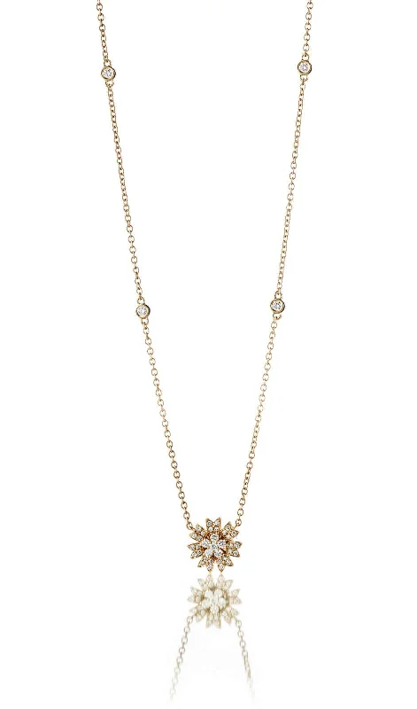 Premium Jewelry Now Available At Special Discounts Flower Medium 18K Gold, Rosegold or Whitegold Necklace w. Diamonds