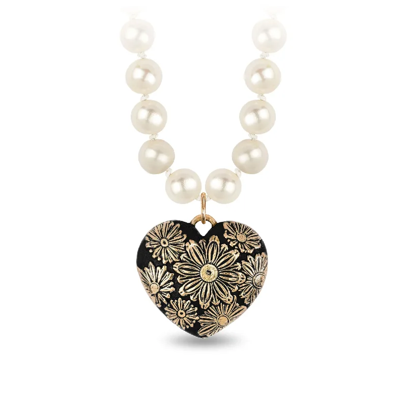 Luxury Meets Affordability – Jewelry Sale Now Live Daisy 14K Gold Large Puffed Heart Talisman On Knotted Freshwater Pearl Necklace