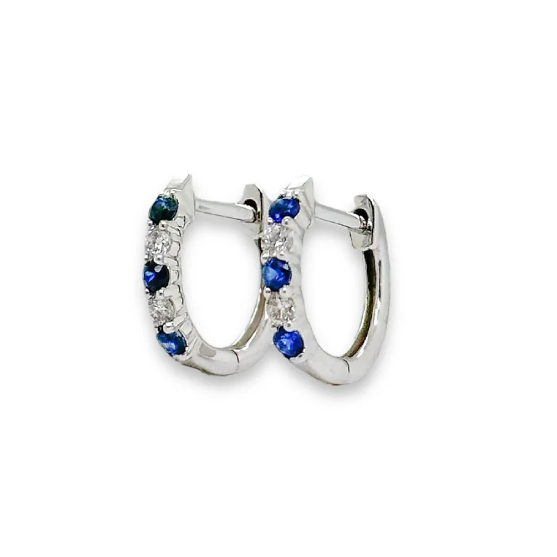 Grab Your Favorite Jewelry At The Lowest Prices 14K W Gold 0.10cttw H/I1 Diamond and 0.15cttw Sapphire Hoop Earrings