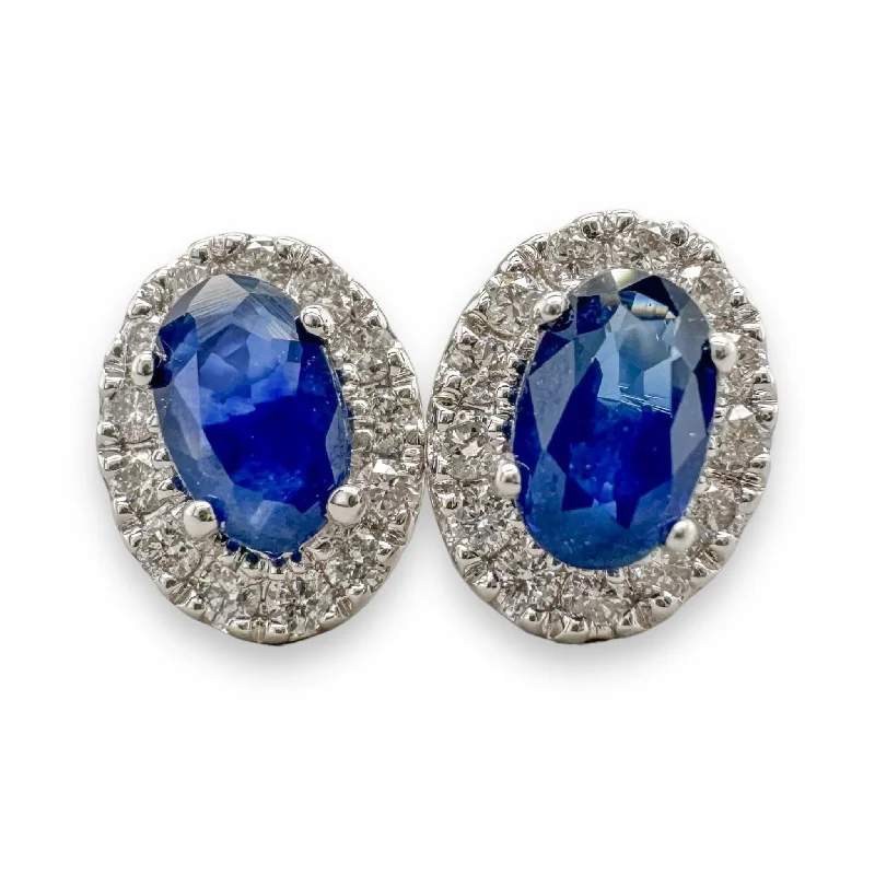 Seasonal Jewelry Deals – Elevate Your Style 14K W Gold 0.18cttw Diamond 0.56cttw Sapphire Halo Earrings
