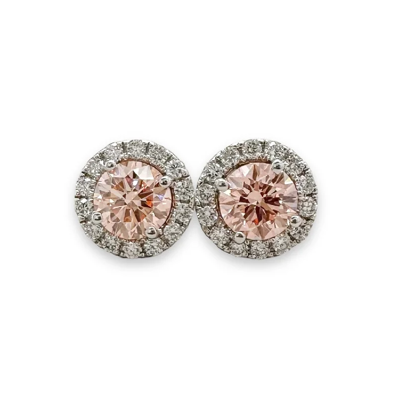 Classic And Modern Jewelry Styles On Sale 14K W Gold 1.26ctw H-I/VS1 Lab-Created Pink Diamond Halo Earrings