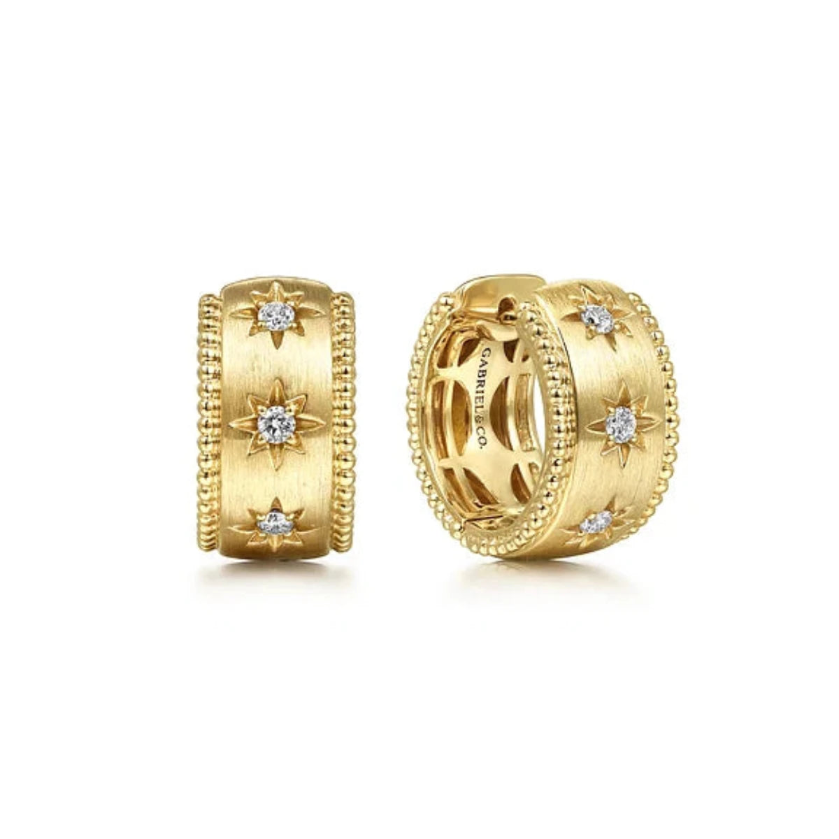 Premium Jewelry, Premium Discounts – Act Fast 14K Y Gold 0.15ctw Diamond Brushed Finish Huggies With Beaded Edges