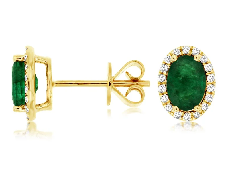 Limited-Time Offer On Elegant Jewelry Pieces 14K Y Gold 0.19cttw Diamond and 1.40cttw Emerald Halo Earrings