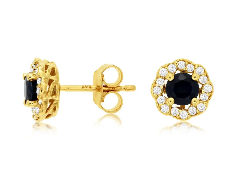 Huge Savings On Timeless Jewelry Collections 14K Y Gold 0.20cttw Diamond 0.90cttw Sapphire Halo Earrings