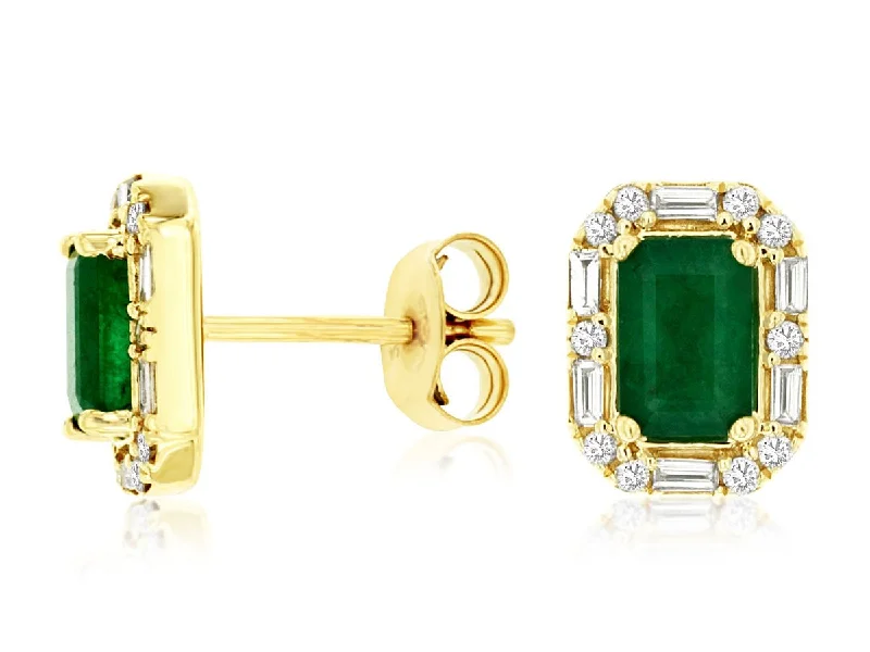 Exclusive Jewelry Sale – Shine For Less 14K Y Gold 0.27cttw Diamond and 1.10cttw Emerald Halo Earrings