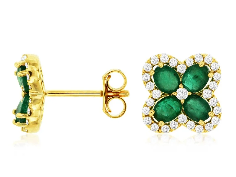 Limited-Stock Jewelry Sale – Once It's Gone, It's Gone 14K Y Gold 0.35cttw Diamond and 1.30cttw Emerald Earrings