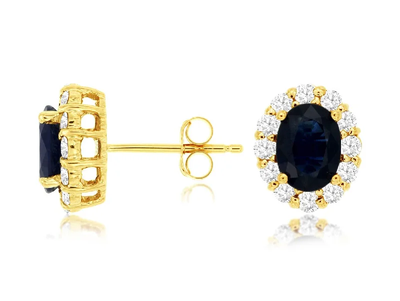 Shop Dazzling Jewelry At The Best Prices 14K Y Gold 0.60cttw Diamond 2.00cttw Sapphire Halo Earrings