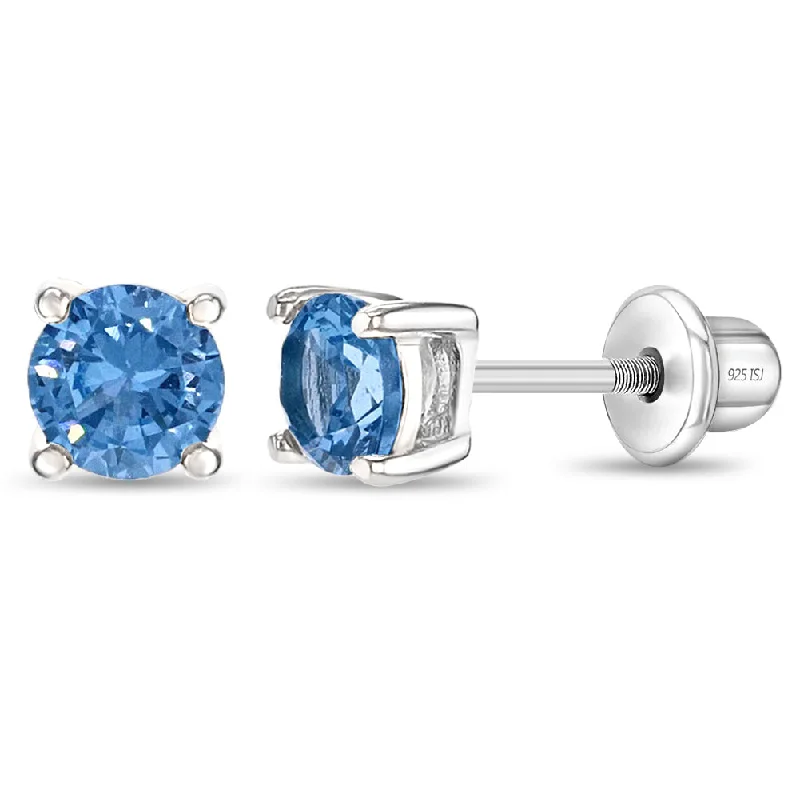 Exclusive Jewelry Offers – Shine For Less Round Solitaire 4mm Baby / Toddler / Kids Earrings Screw Back - Sterling Silver
