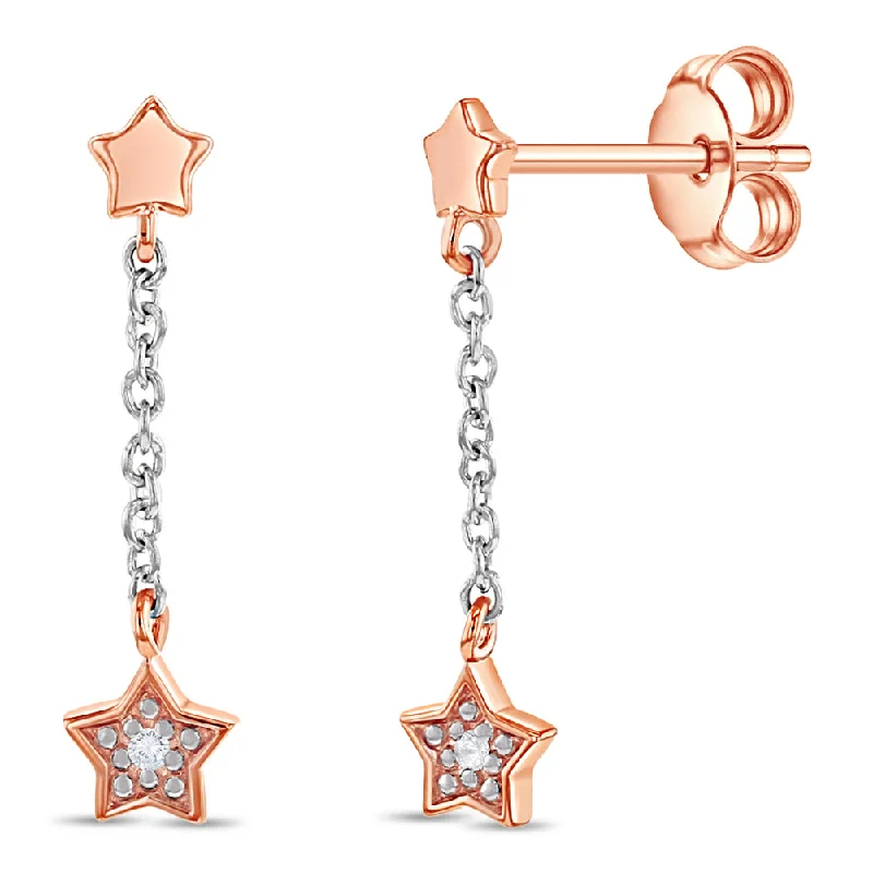 Affordable Luxury Jewelry For Every Occasion Shooting Stars CZ Chain Dangle Kids / Teen Earrings - Sterling Silver Rose Gold Plated