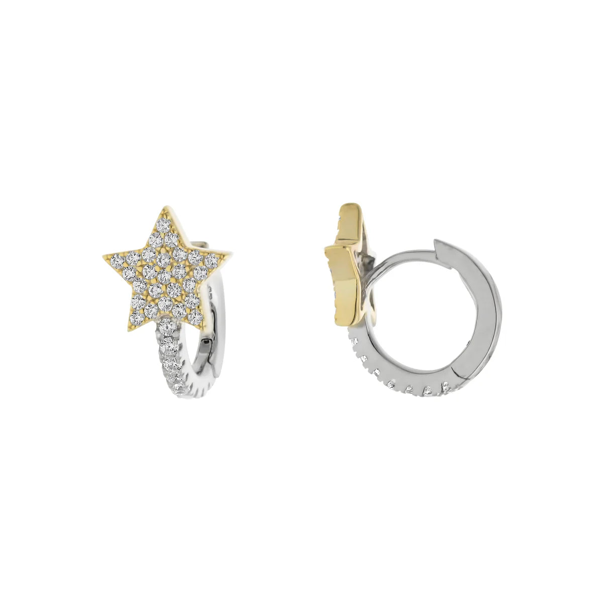Bohemian-Inspired Jewelry For Free-Spirited Fashion SS Two-Tone CZ Star Huggie Earrings