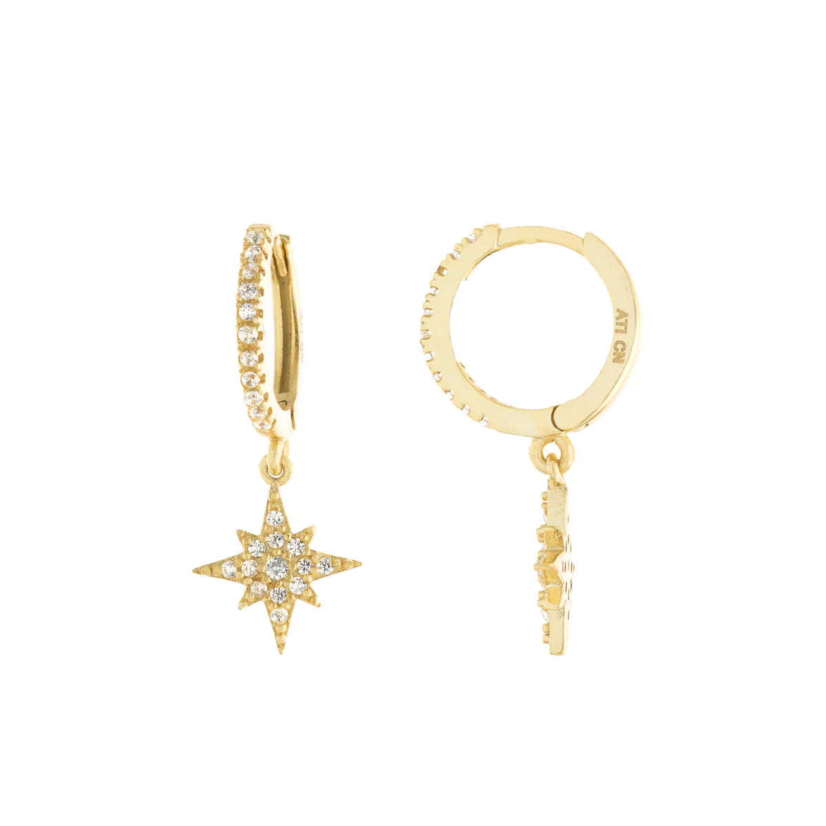 Personalized Engraved Jewelry For Meaningful Gifts YGP Sterling 11mm Dangle Star CZ Hoop Earrings