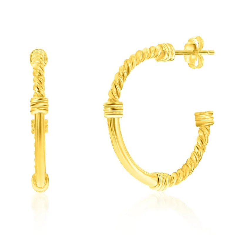 Stunning Statement Jewelry, Unbeatable Discounts YGP Sterling 28mm Rope & Polished Half Hoop Earrings